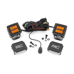 Rough Country 2 Inch LED Light Pods | Spot Beam | Amber Lens | Square