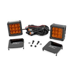 Rough Country 4 Inch LED Amber Light Pods | Square | Amber DRL | Pair