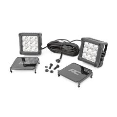 Rough Country 4 Inch Chrome Series LED Light Pods | Square | White DRL | Pair
