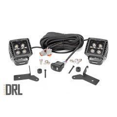 Rough Country LED Light Kit | Hinge Mount | 2" Black Pair | Amber DRL | Jeep Gladiator JT/Wrangler JL (18-26)