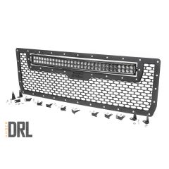 Rough Country Mesh Grille | 30" Dual Row LED | Black | Amber DRL | GMC Sierra 1500 (14-15)