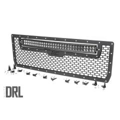 Rough Country Mesh Grille | 30" Dual Row LED | Black | White DRL | GMC Sierra 1500 (14-15)
