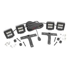 Rough Country Quad LED Light Kit | Cowl Mount | 2" Black Pairs | Spot | Jeep Gladiator JT/Wrangler JL (18-26)