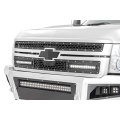 Rough Country Mesh Grille | 12" Single Row LED Pair | Black | Chevy Silverado 2500 HD/3500 HD (11-14)
