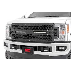 Rough Country Mesh Grille | 12" Dual Row LED | Black | Ford F-250/F-350 Super Duty (17-19)