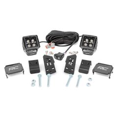 Rough Country LED Light Kit | "A" Pillar Mount | 2" Black Pair | White DRL | Polaris RZR PRO XP