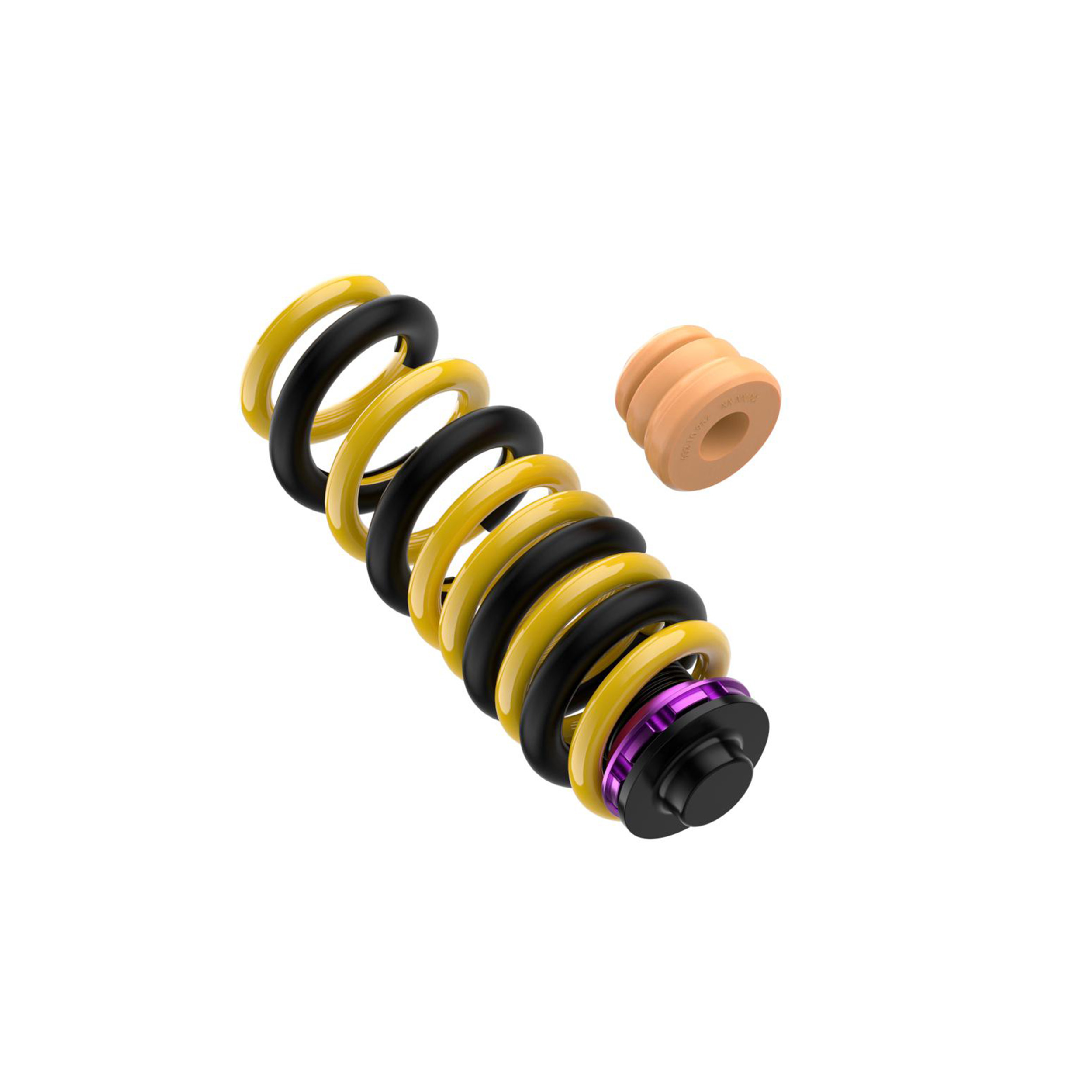 Adjustable spring with elastomer bumpstops for the rear axle.