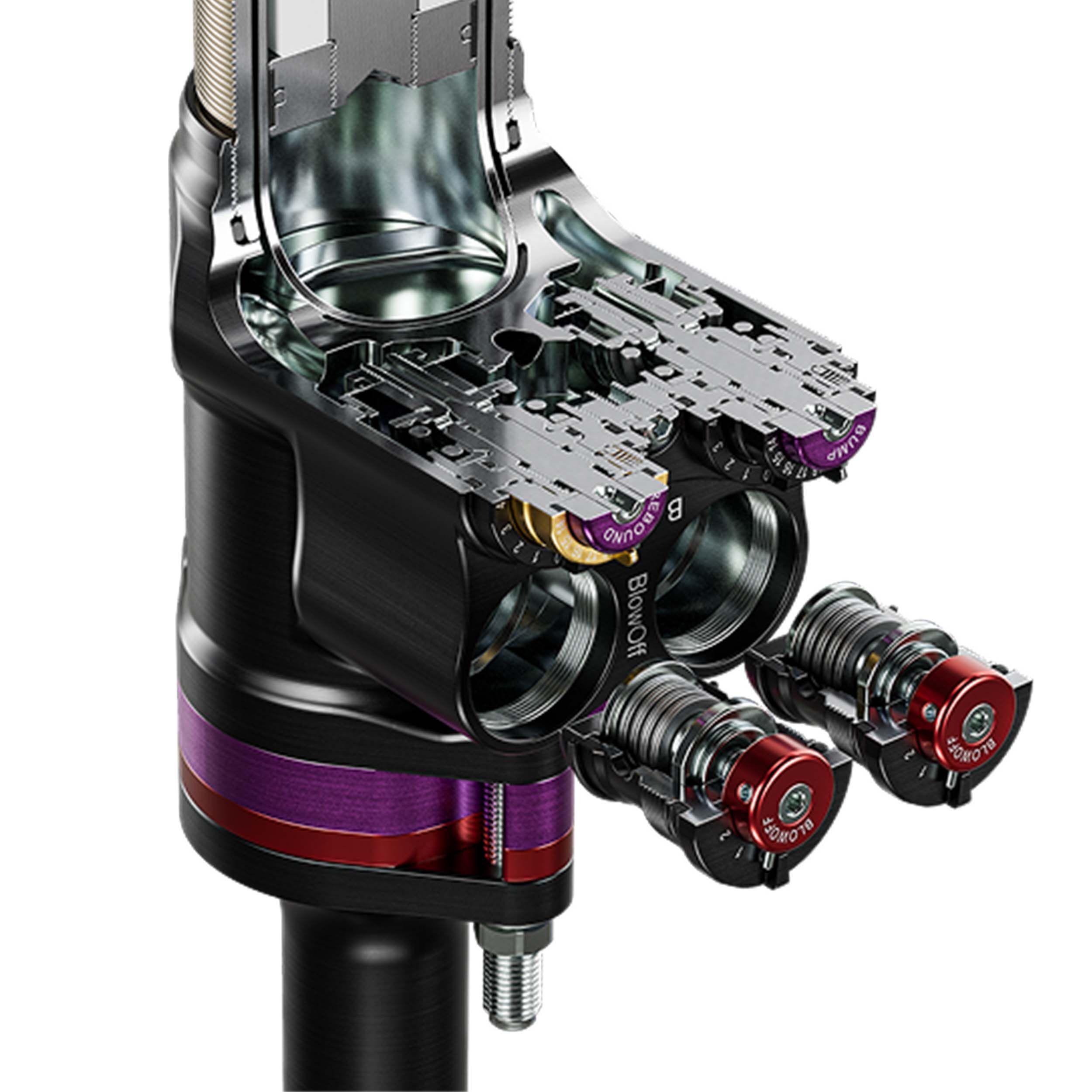 Six-way adjustable 2-tube dampers with 18 clicks each of compression and rebound damping (low/high).