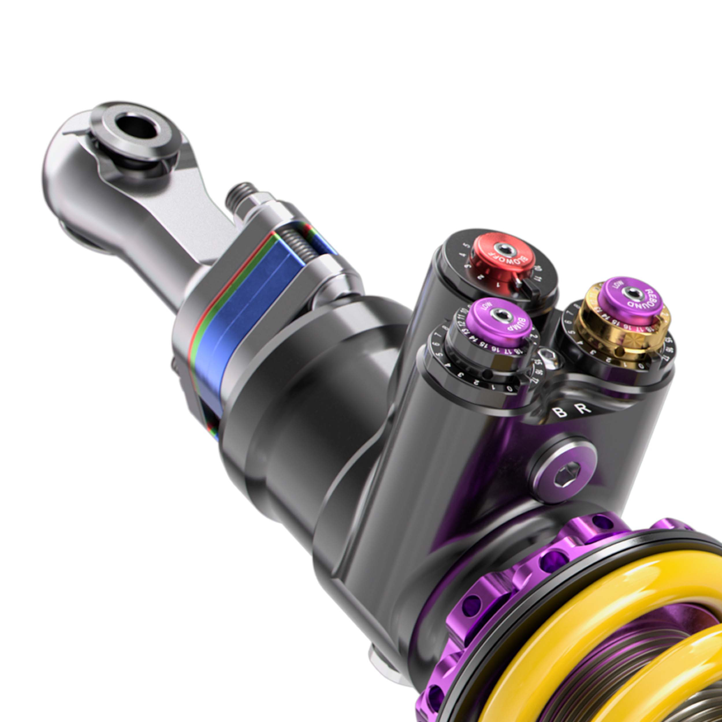 Five-way adjustable 2-tube dampers with 18 clicks each of compression and rebound damping (low/high).